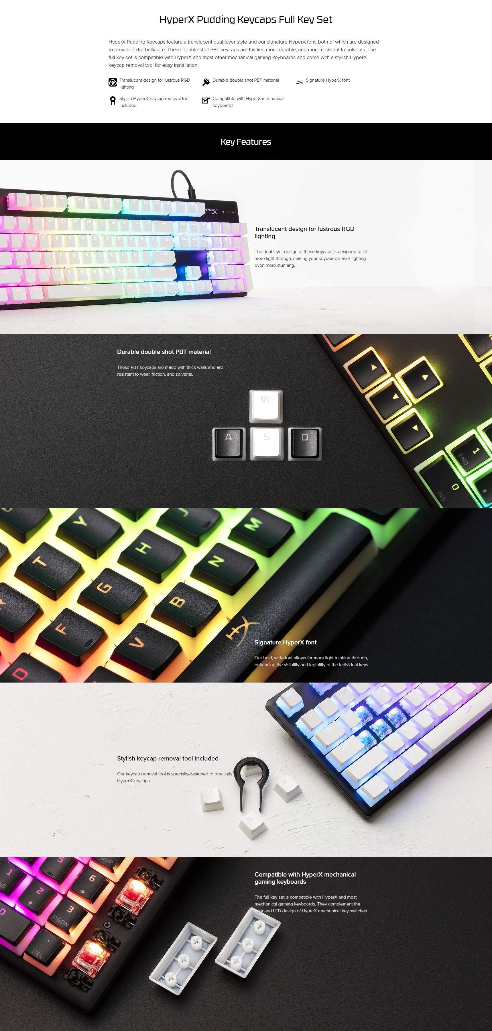A large marketing image providing additional information about the product HyperX Pudding PBT Keycaps - Full Set (White) - Additional alt info not provided