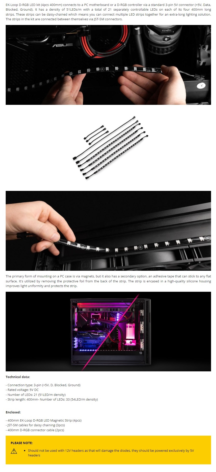 A large marketing image providing additional information about the product EK Loop D-RGB LED Magnetic Kit (4pcs 400mm) - Additional alt info not provided
