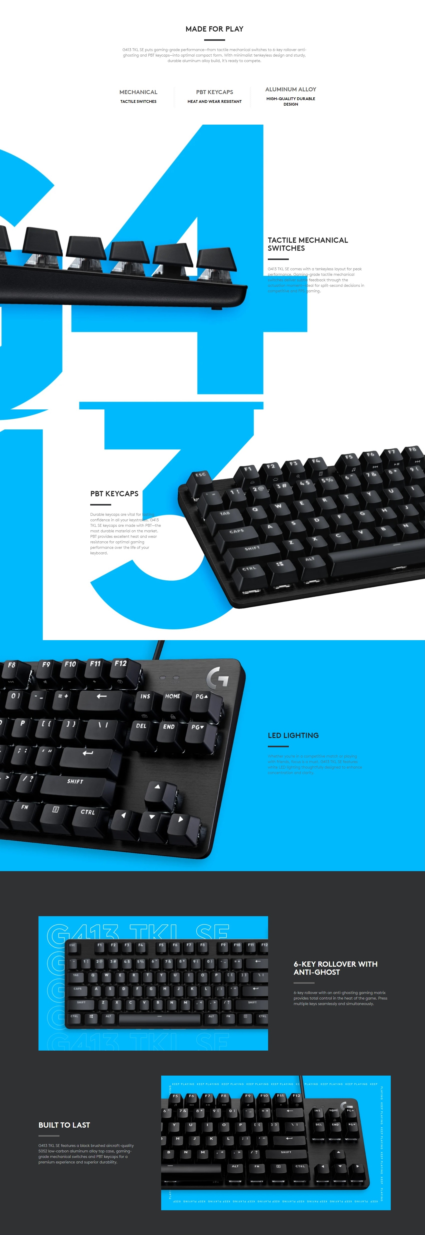 A large marketing image providing additional information about the product Logitech G413 TKL SE Mechanical Gaming Keyboard Tactile - Additional alt info not provided