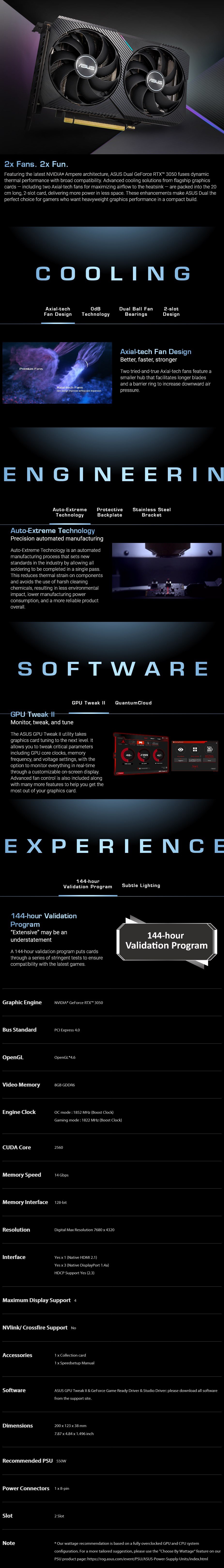 A large marketing image providing additional information about the product ASUS GeForce RTX 3050 Dual OC 8GB GDDR6 - Additional alt info not provided