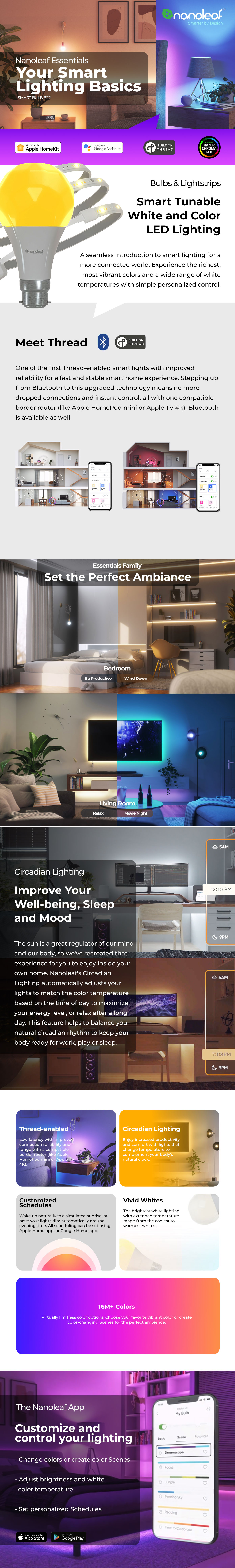 A large marketing image providing additional information about the product Nanoleaf Essentials Smart Bulb E27 - White - Additional alt info not provided