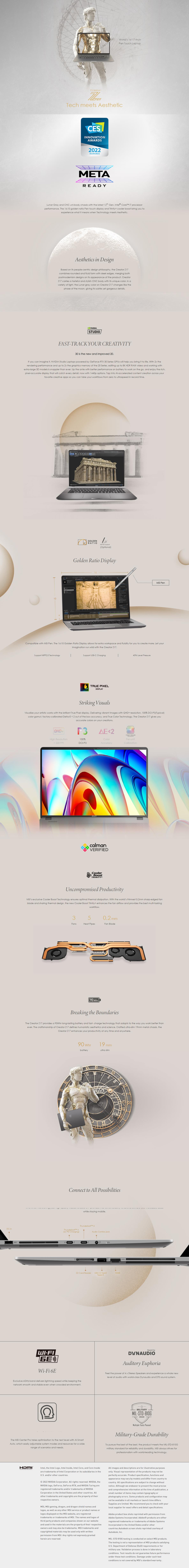 A large marketing image providing additional information about the product MSI Creator Z17 A12UGST-003AU 17.3" i7 12th Gen RTX 3070 Ti MaxQ Windows 11 Pro Notebook - Additional alt info not provided