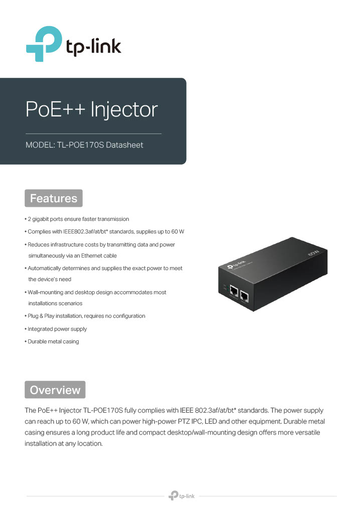 A large marketing image providing additional information about the product TP-Link PoE++ Injector - Additional alt info not provided