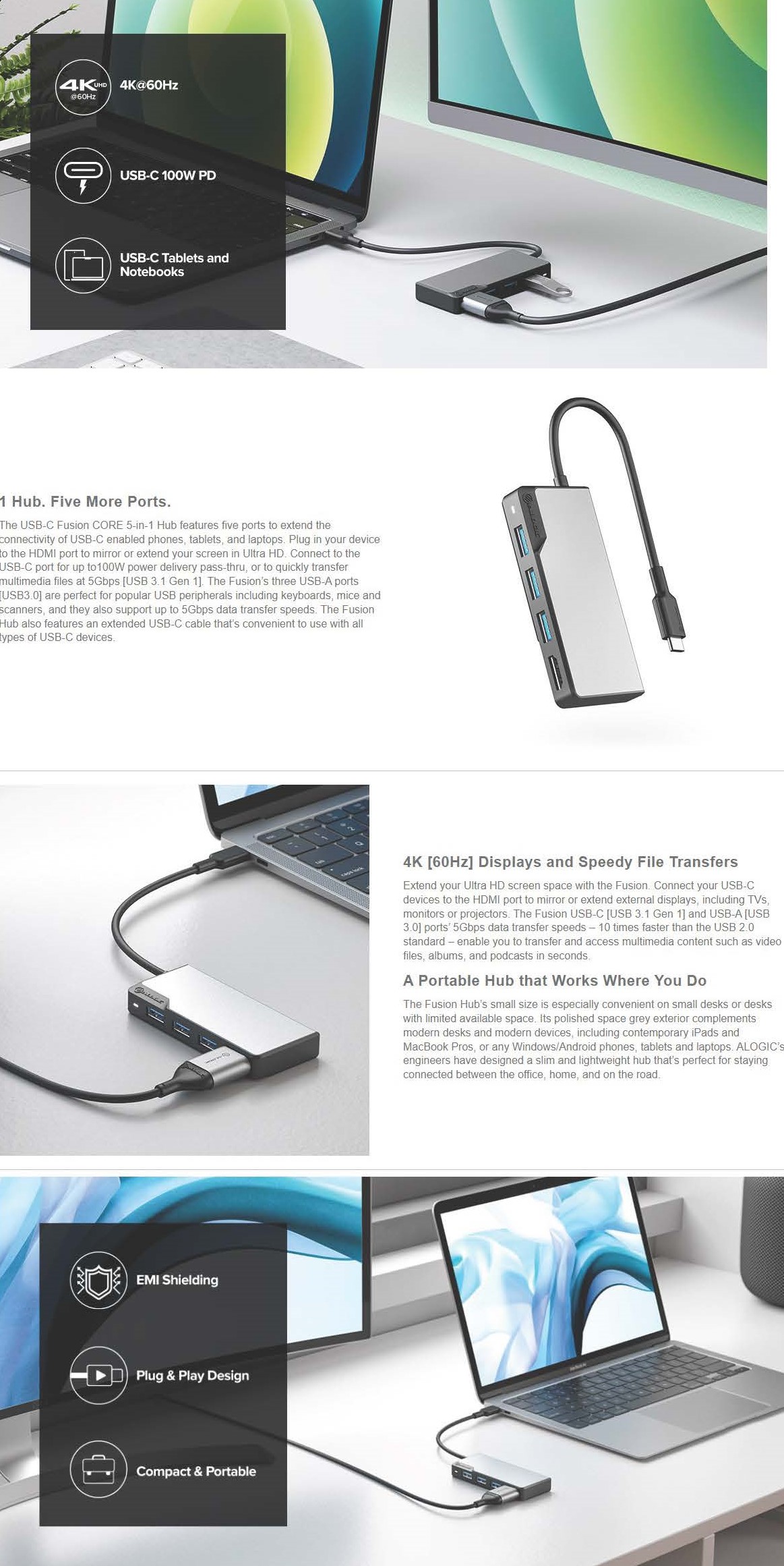 A large marketing image providing additional information about the product ALOGIC USB-C Fusion CORE 5-in-1 Hub V2 - Additional alt info not provided