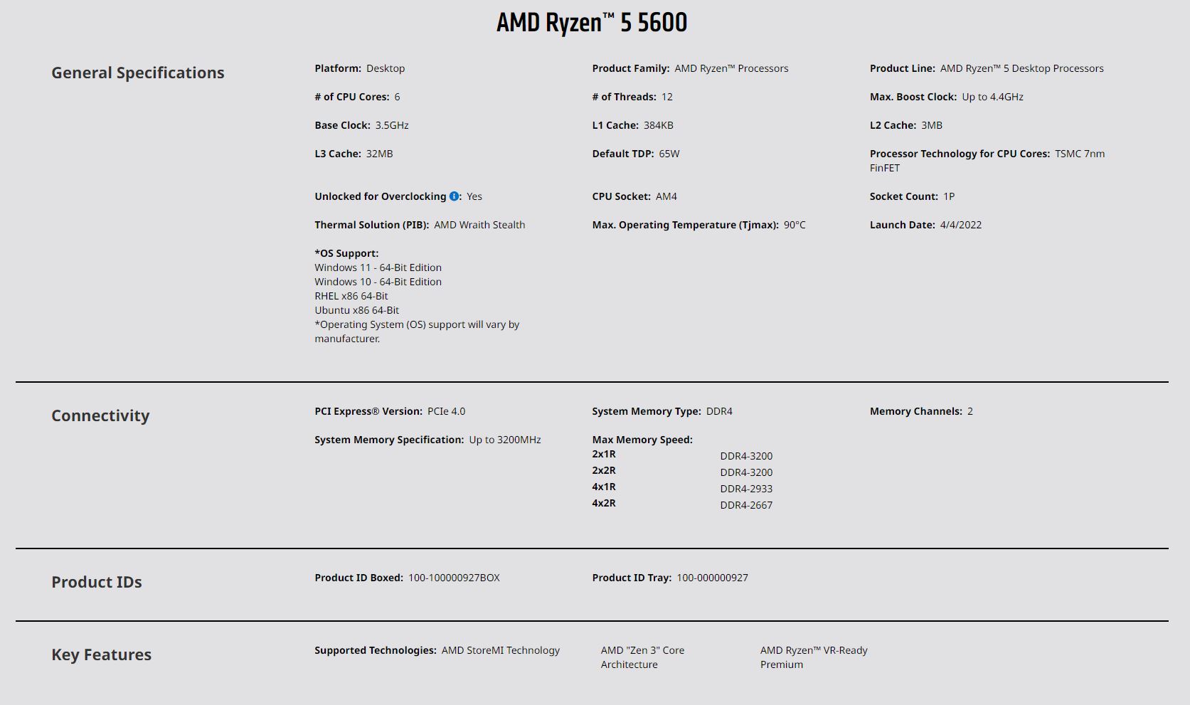 直営ストア AMD Ryzen 5 5600 Wraith Stealth Cooler 100-100000927BOX