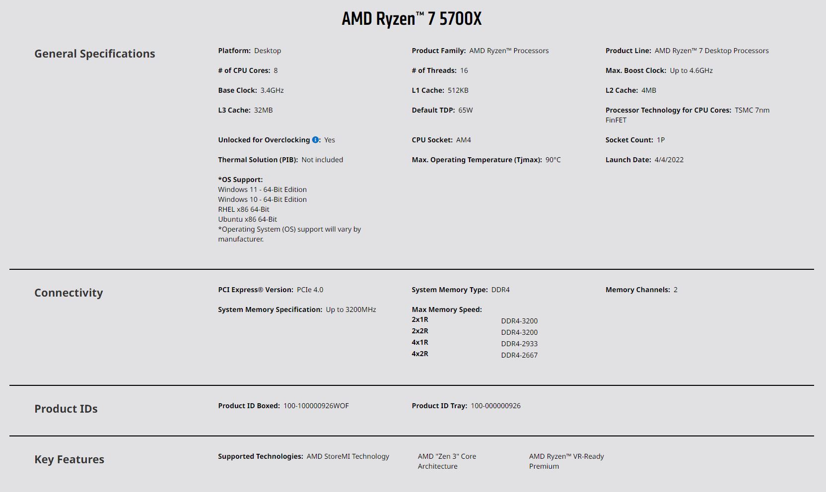 A large marketing image providing additional information about the product AMD Ryzen 7 5700X 8 Core 16 Thread Up To 4.6Ghz AM4 - No HSF Retail Box - Additional alt info not provided