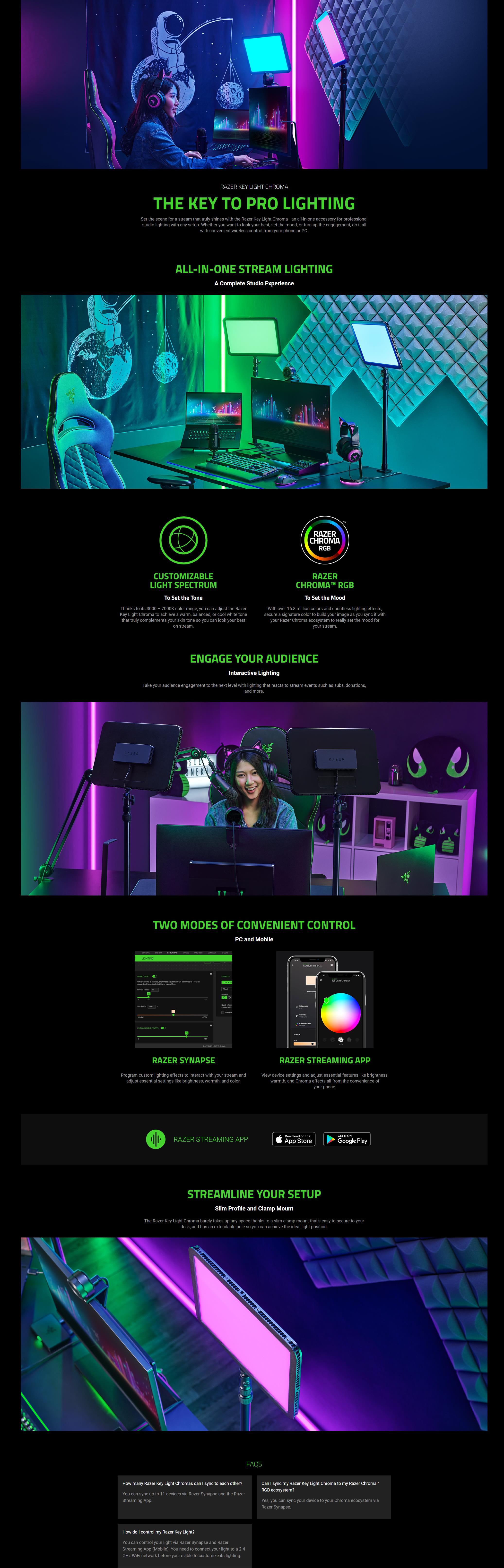 A large marketing image providing additional information about the product Razer Key Light Chroma - All-in-one Lighting Kit for Streaming - Additional alt info not provided