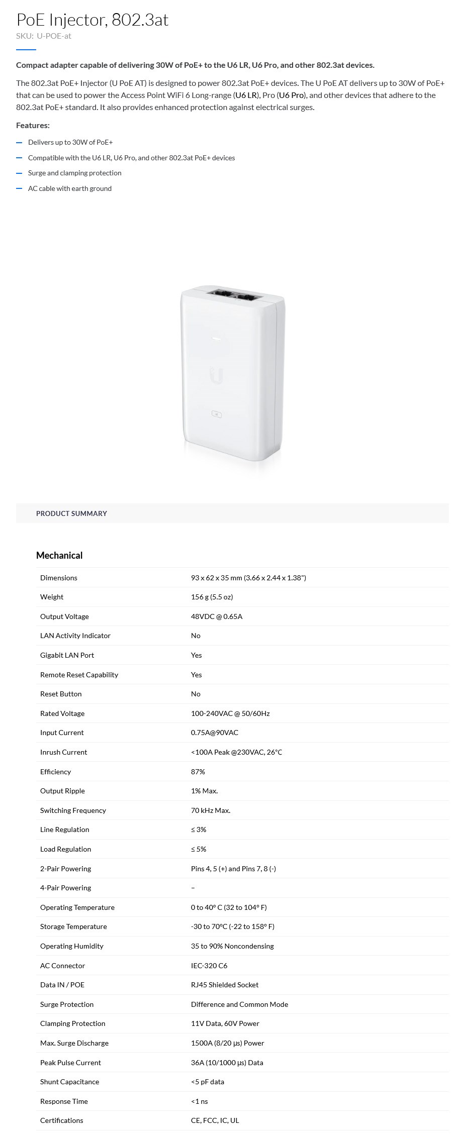 A large marketing image providing additional information about the product Ubiquiti POE 802.3at Injector - Additional alt info not provided