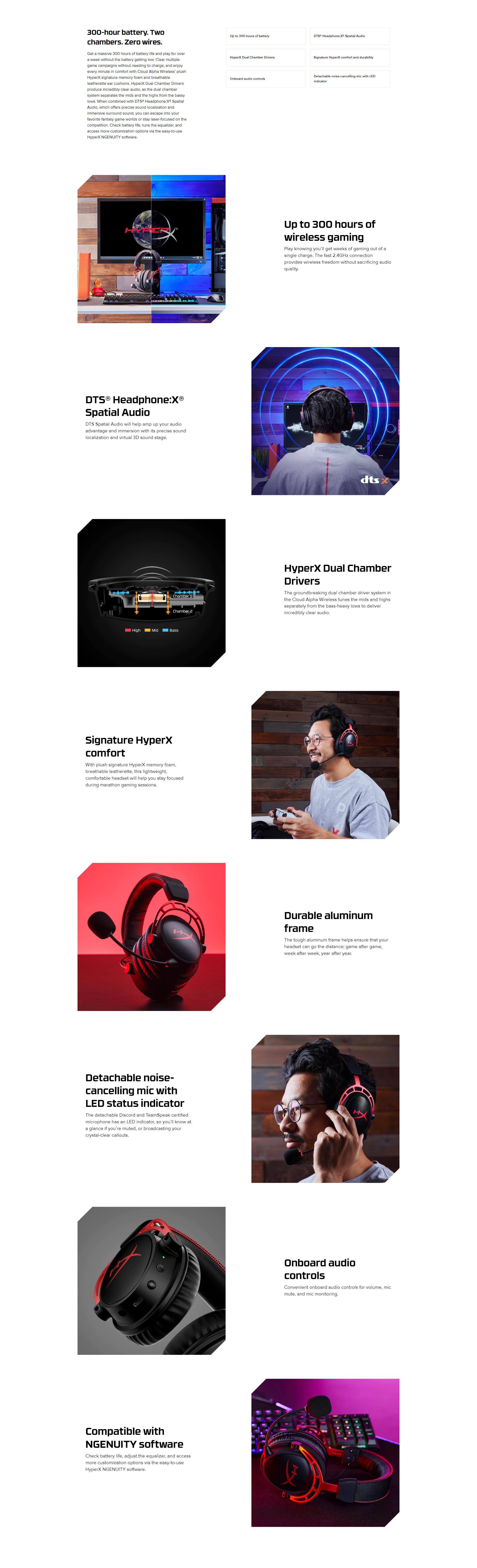 A large marketing image providing additional information about the product HyperX Cloud Alpha Wireless Gaming Headset Black/Red - Additional alt info not provided