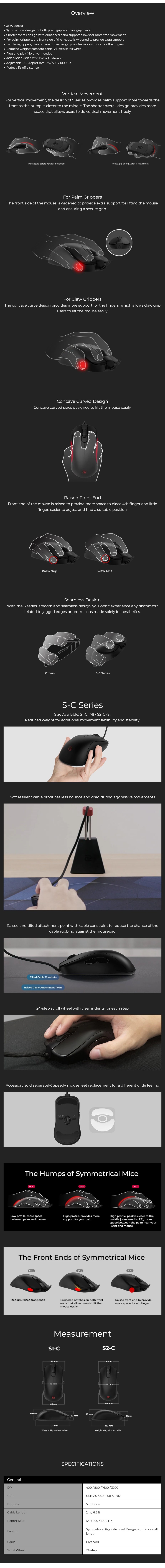 A large marketing image providing additional information about the product BenQ ZOWIE S1-C Esports Gaming Mouse - Additional alt info not provided
