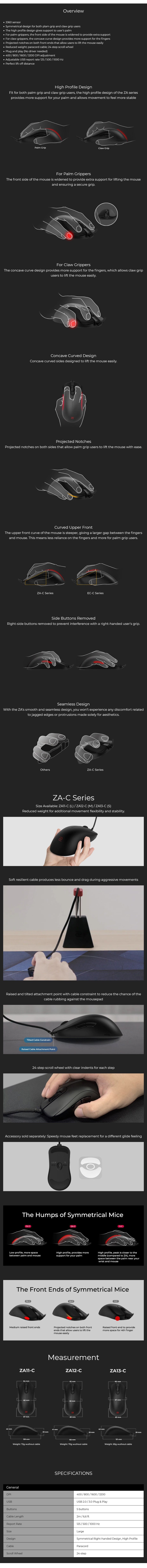 A large marketing image providing additional information about the product BenQ ZOWIE ZA11-C Esports Gaming Mouse - Additional alt info not provided