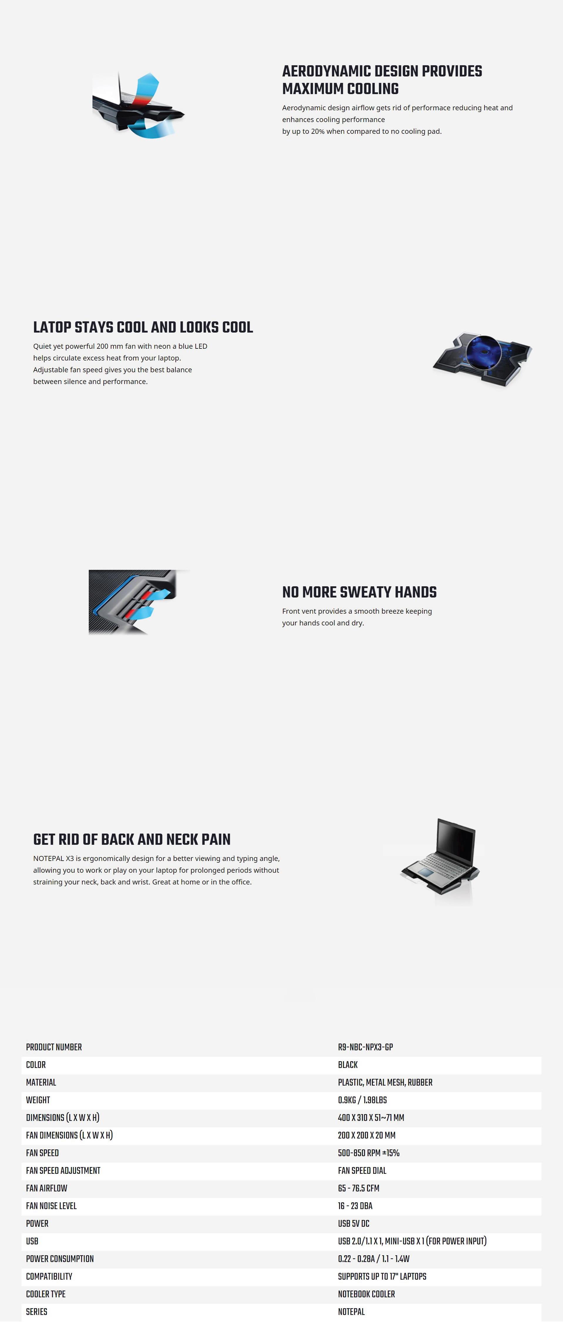 A large marketing image providing additional information about the product Cooler Master Notepal X3  - Additional alt info not provided