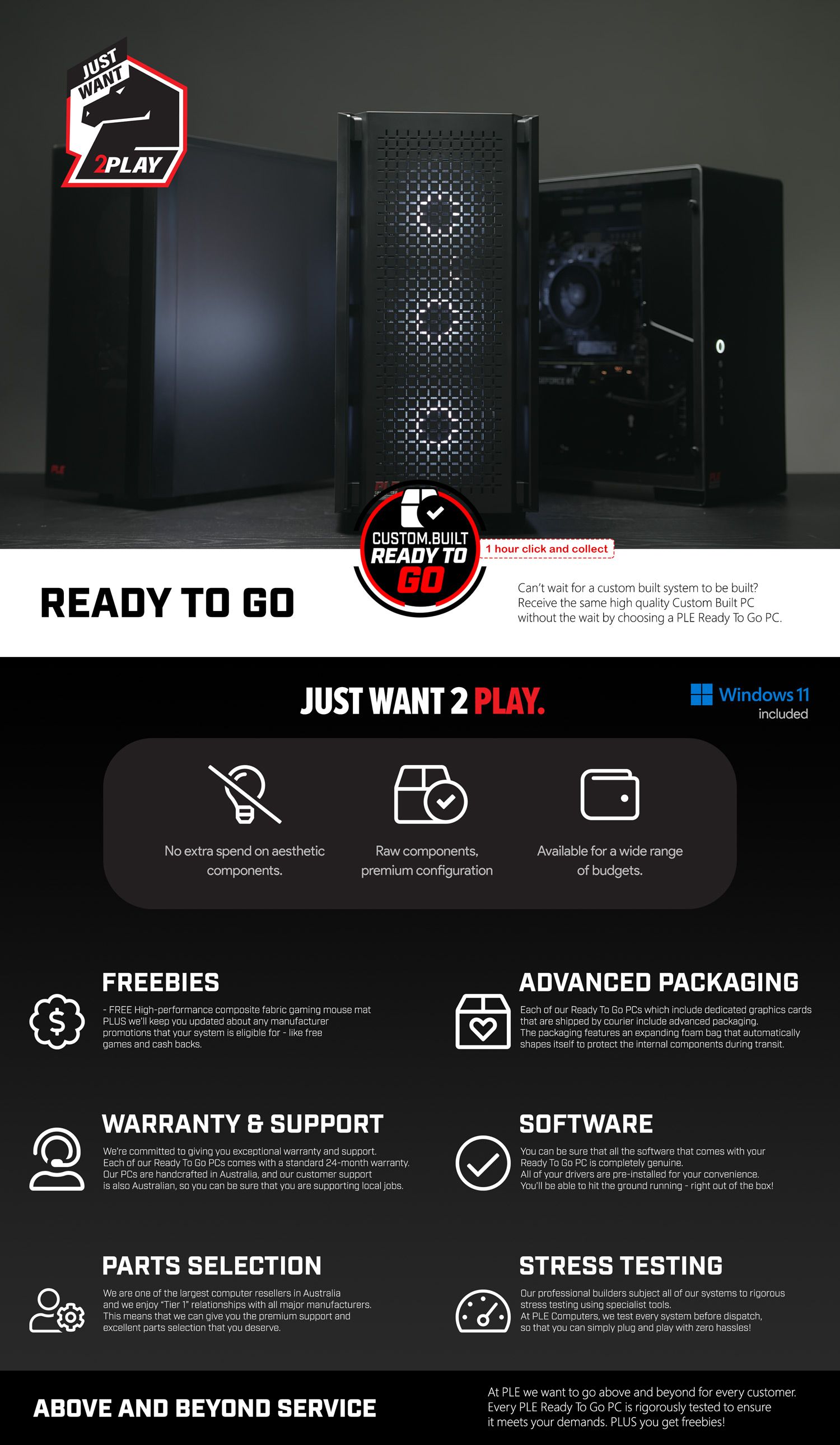 A large marketing image providing additional information about the product PLE Graphite RTX 3070 Ti Ready To Go Gaming PC - Additional alt info not provided