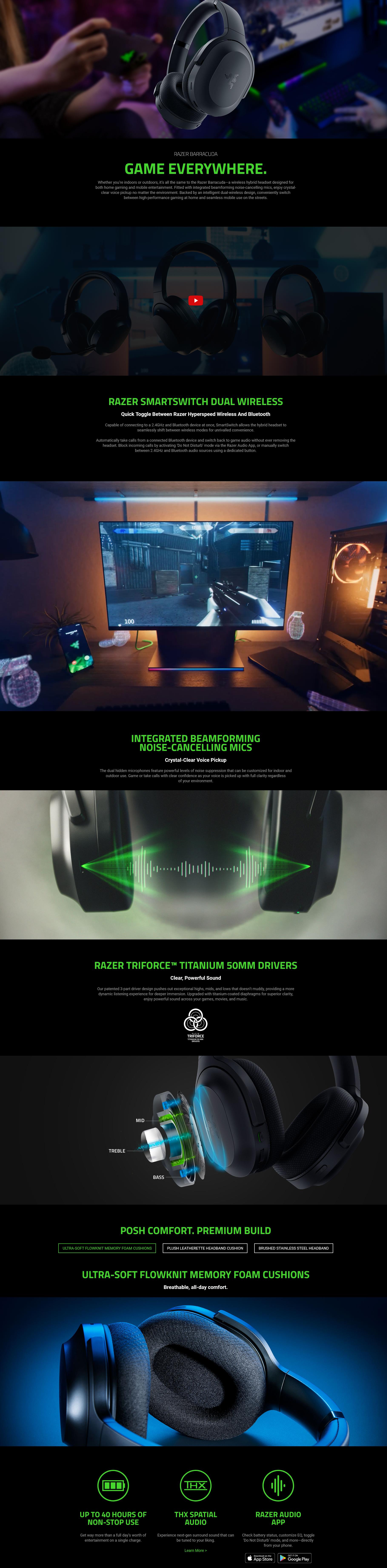 A large marketing image providing additional information about the product Razer Barracuda - Wireless Multi-platform Gaming Headset (Black) - Additional alt info not provided