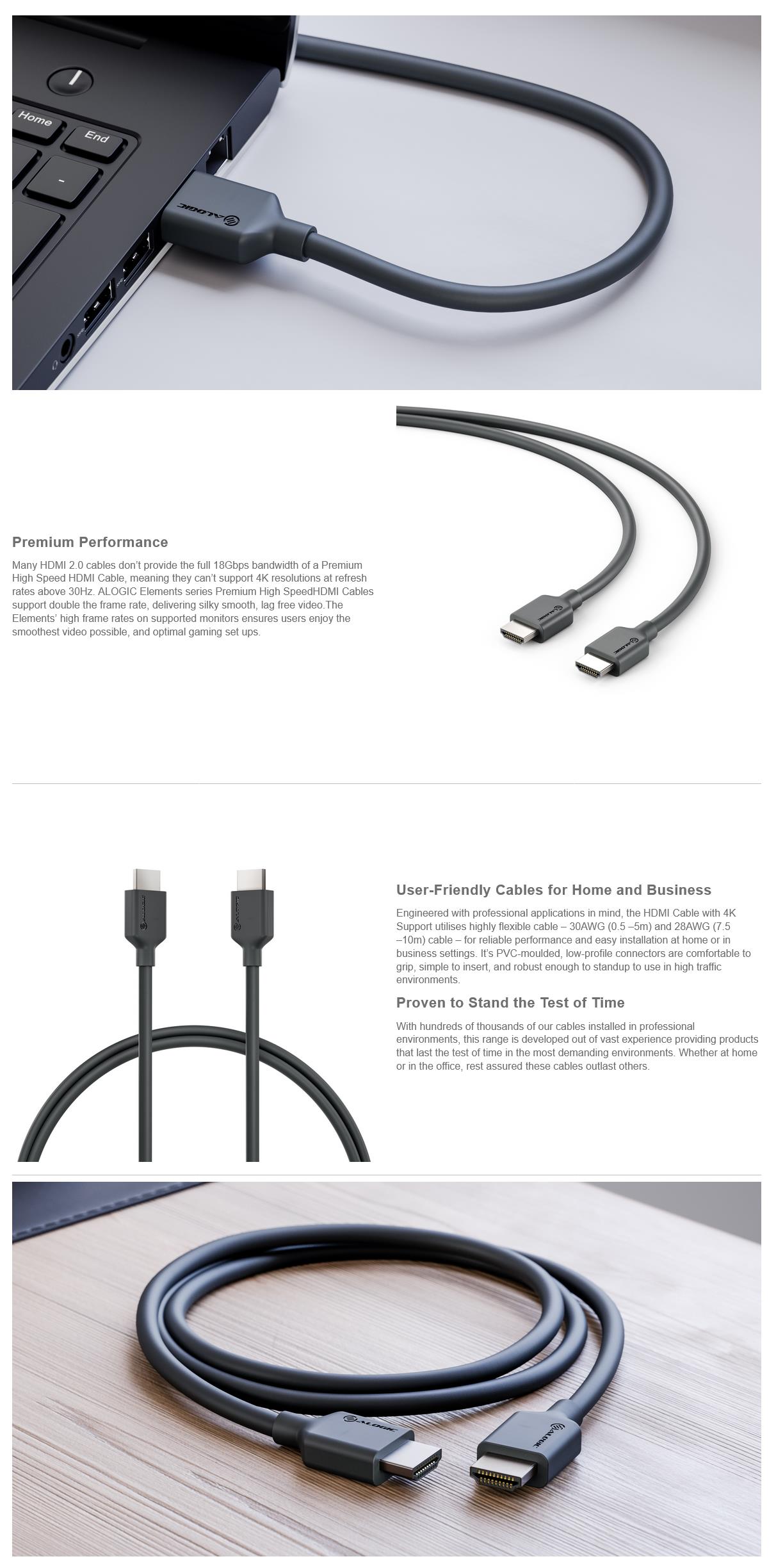 A large marketing image providing additional information about the product ALOGIC Elements High Speed 50cm HDMI Cable with 4K and Ethernet - Additional alt info not provided
