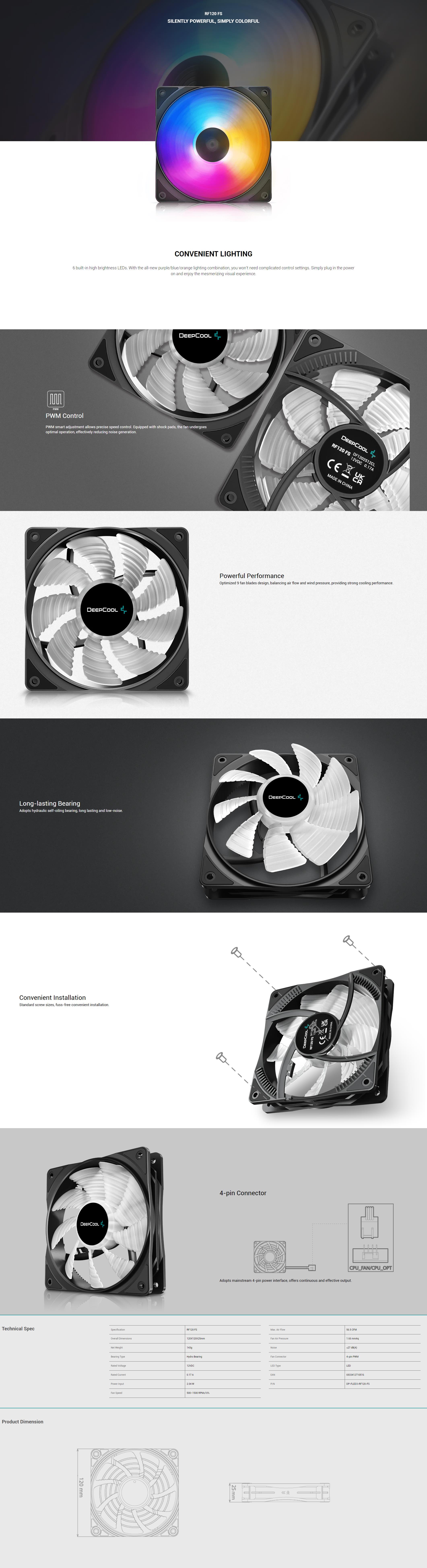 A large marketing image providing additional information about the product DeepCool RF120 FS 120mm Case Fan - Additional alt info not provided