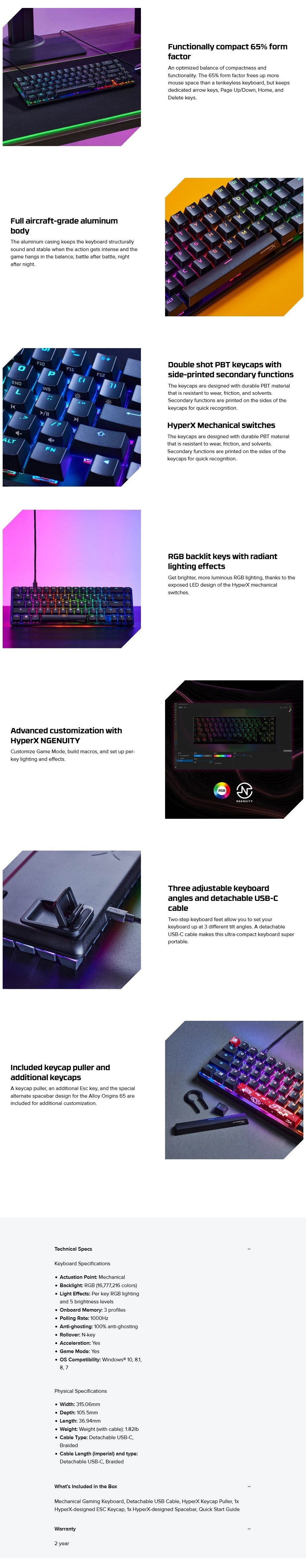 A large marketing image providing additional information about the product HyperX Alloy Origins RGB 65 - Compact Mechanical Keyboard (HyperX Aqua Switch) - Additional alt info not provided