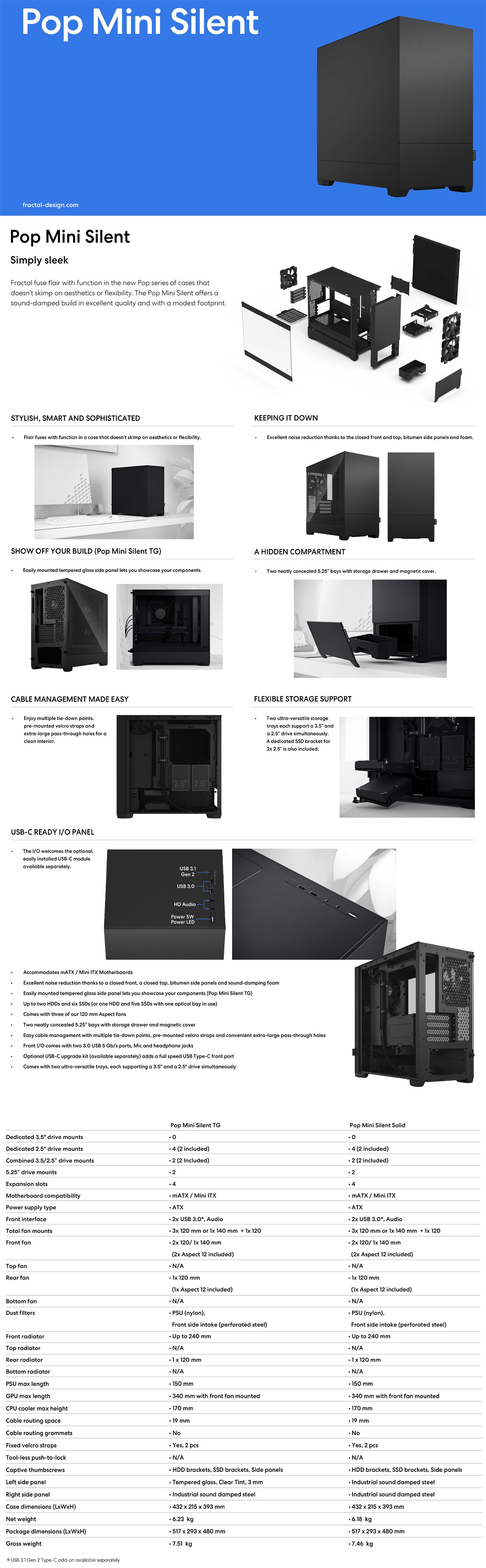 A large marketing image providing additional information about the product Fractal Design Pop Mini Silent TG Clear Tint Micro Tower Case - Black - Additional alt info not provided