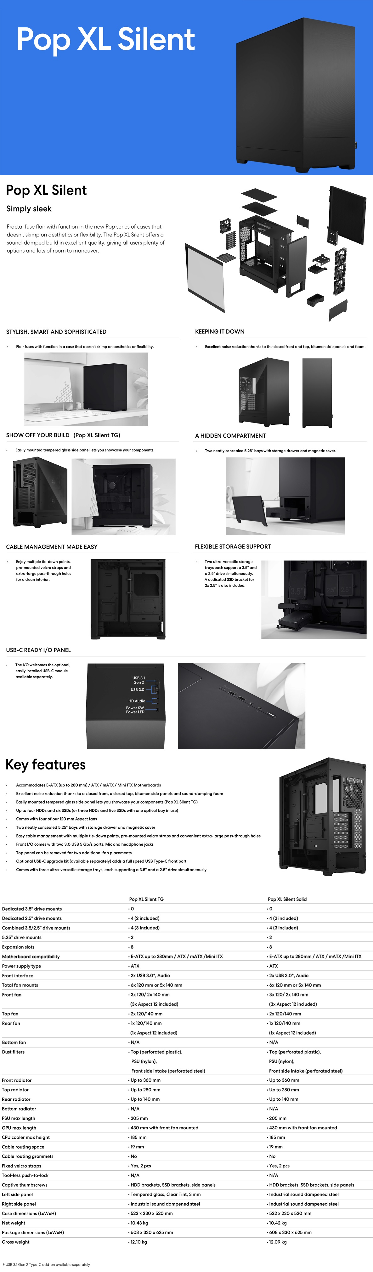 A large marketing image providing additional information about the product Fractal Design Pop XL Silent Full Tower Case - Black - Additional alt info not provided