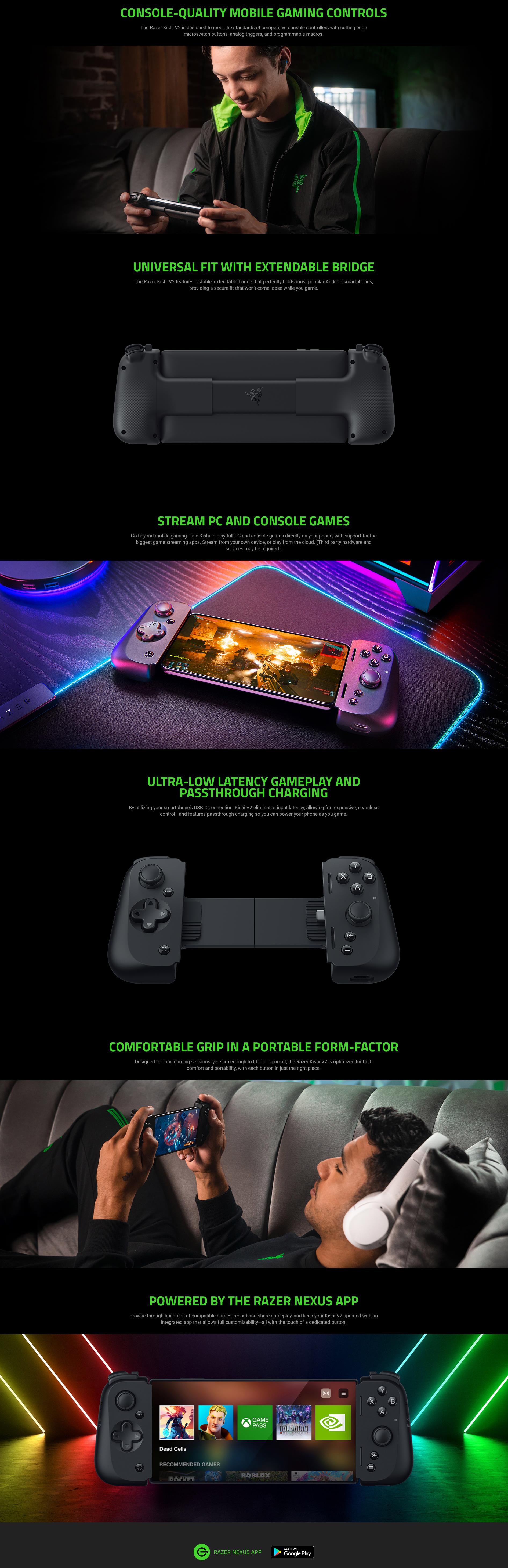 A large marketing image providing additional information about the product Razer Kishi V2 - Gaming Controller for Android - Additional alt info not provided