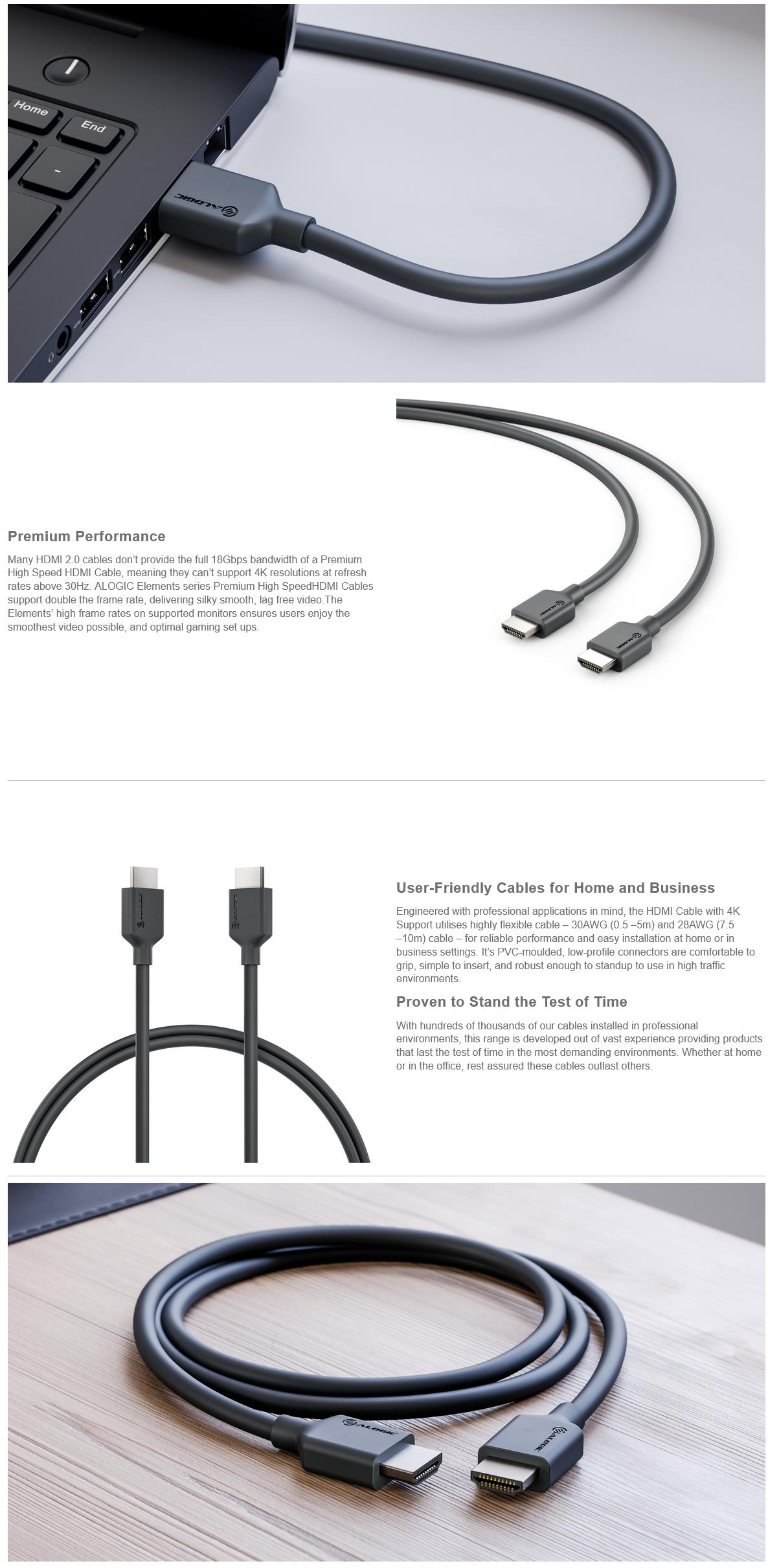 A large marketing image providing additional information about the product ALOGIC Elements High Speed 3m HDMI Cable with 4K and Ethernet - Additional alt info not provided