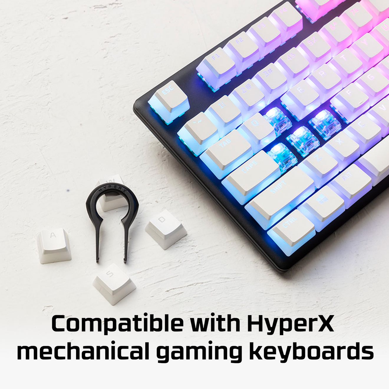 A large marketing image providing additional information about the product HyperX Pudding PBT Keycaps - Full  Set (Pink) - Additional alt info not provided