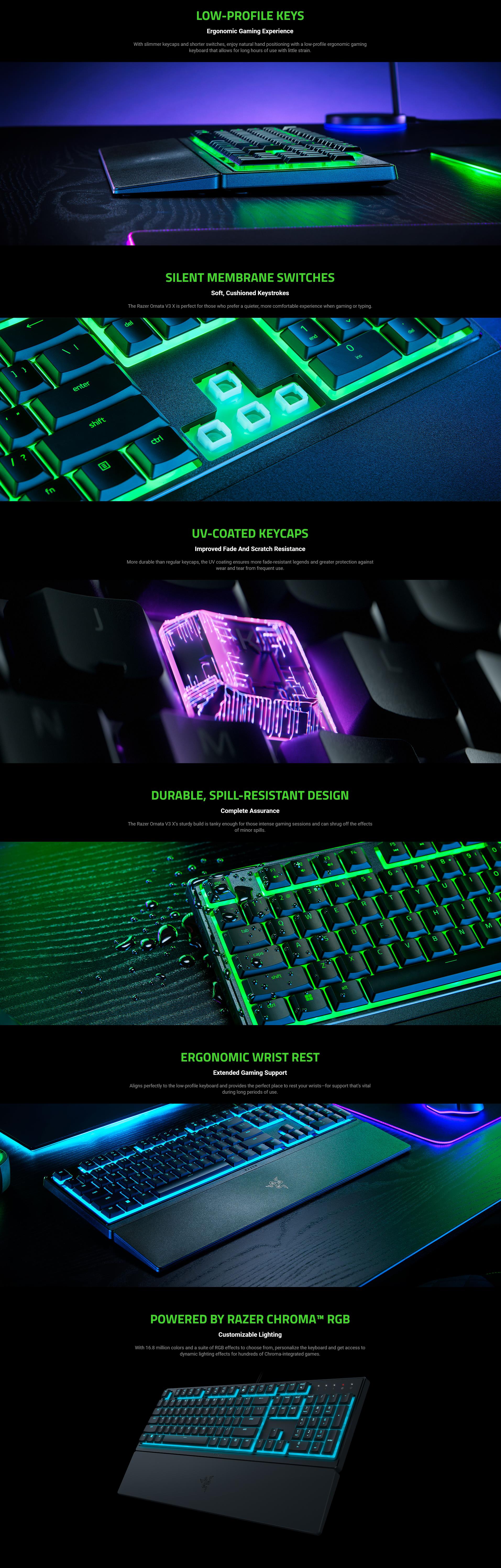 A large marketing image providing additional information about the product Razer Ornata V3 X - Low Profile Gaming Keyboard - Additional alt info not provided