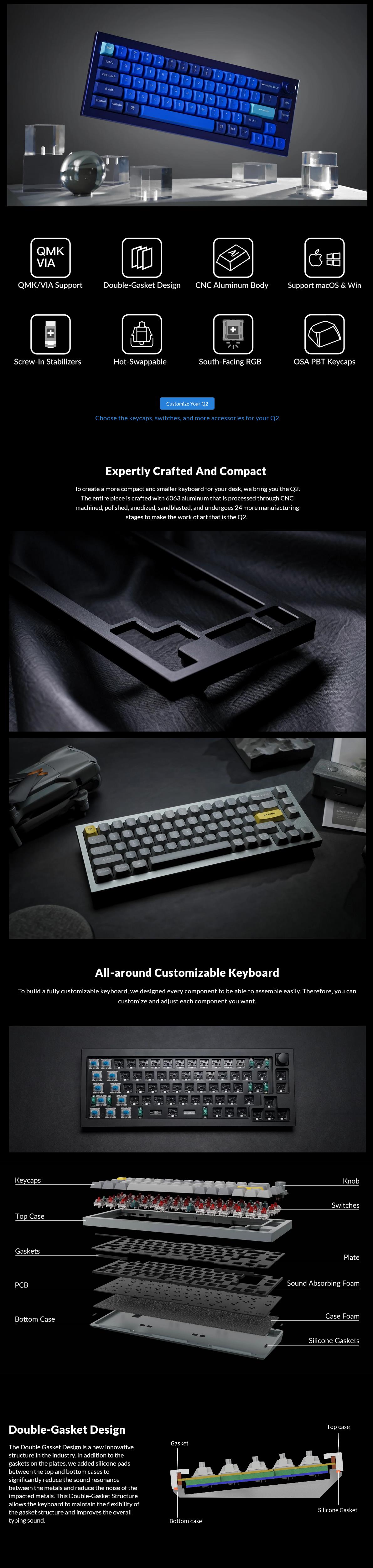 A large marketing image providing additional information about the product Keychron Q2 QMK 65% Hot-Swappable Mechanical Keyboard - Carbon Black (Brown Switch) - Additional alt info not provided