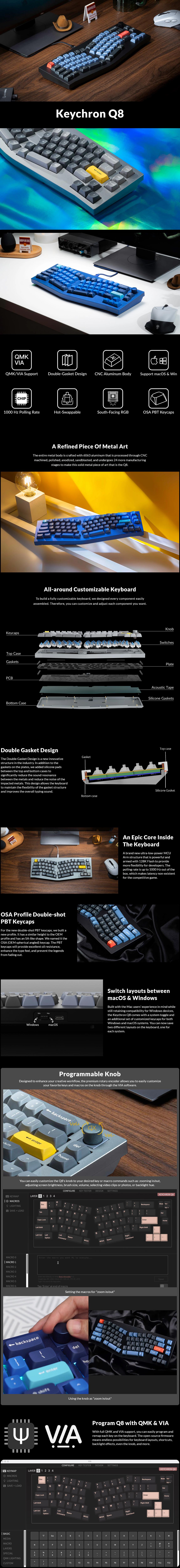 A large marketing image providing additional information about the product Keychron Q8 RGB Ergonomic Mechanical Keyboard - Carbon Black (Brown Switch) - Additional alt info not provided