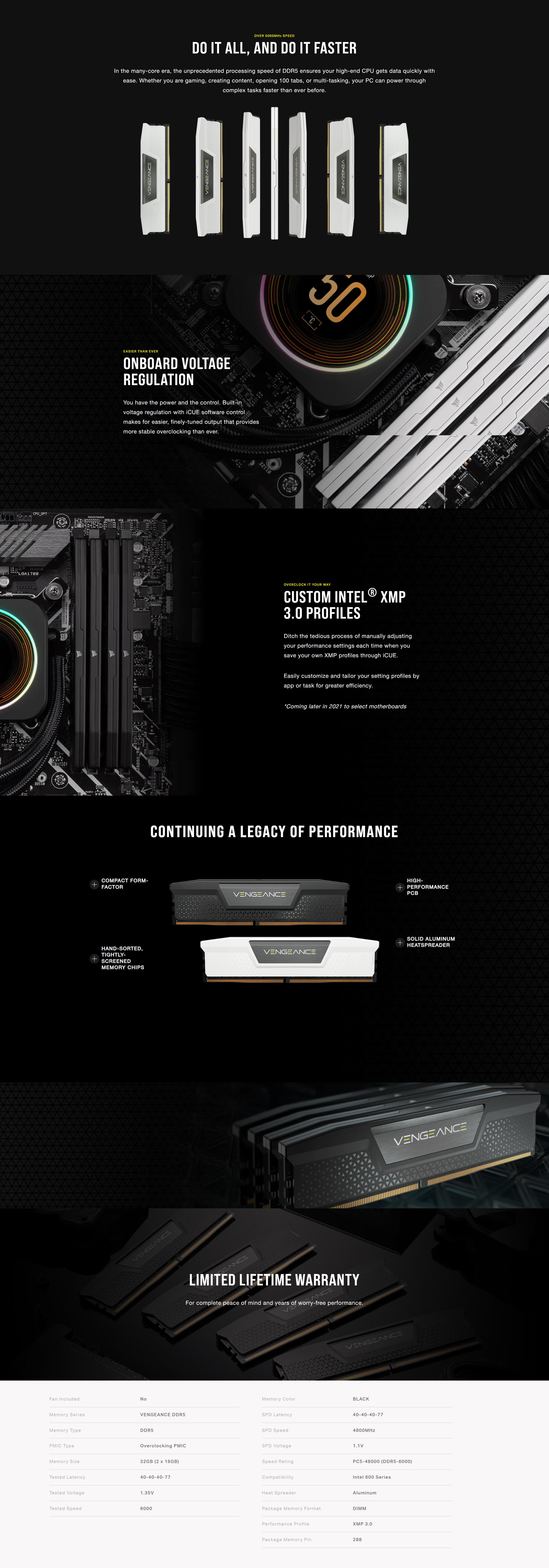 A large marketing image providing additional information about the product Corsair 32GB Kit (2x16GB) DDR5 Vengeance C40 6000MT/s - Black - Additional alt info not provided