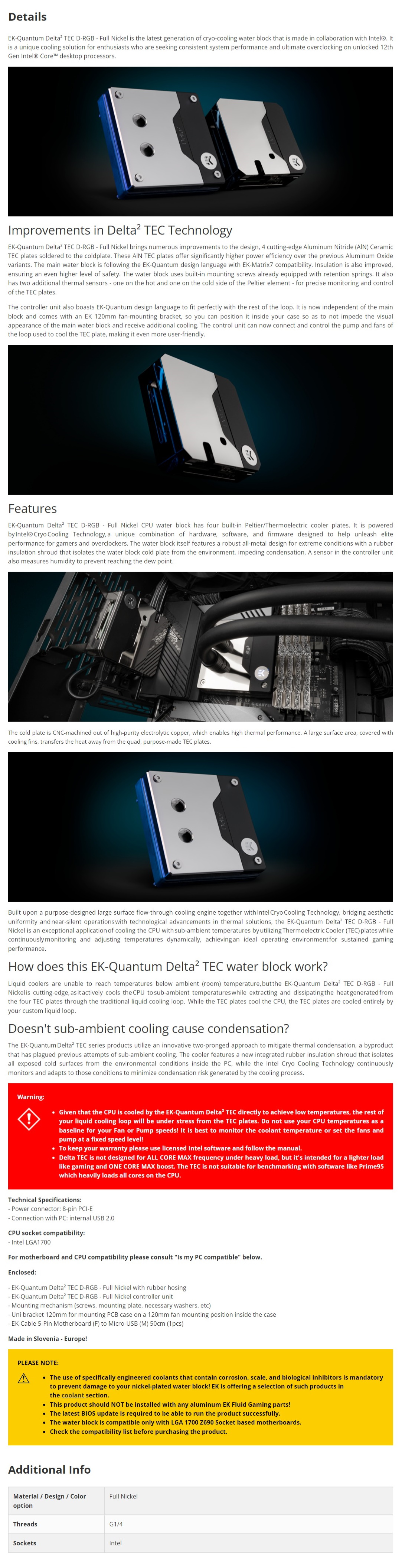 A large marketing image providing additional information about the product EK Quantum Delta2 TEC D-RGB - Full Nickel CPU Waterblock - Additional alt info not provided