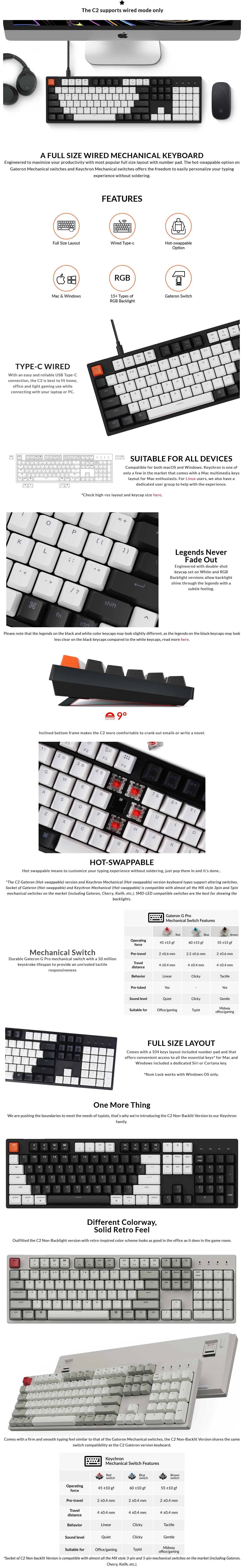 A large marketing image providing additional information about the product Keychron C2 Full Size Mechanical Keyboard - Retro Grey (Brown Switch) - Additional alt info not provided