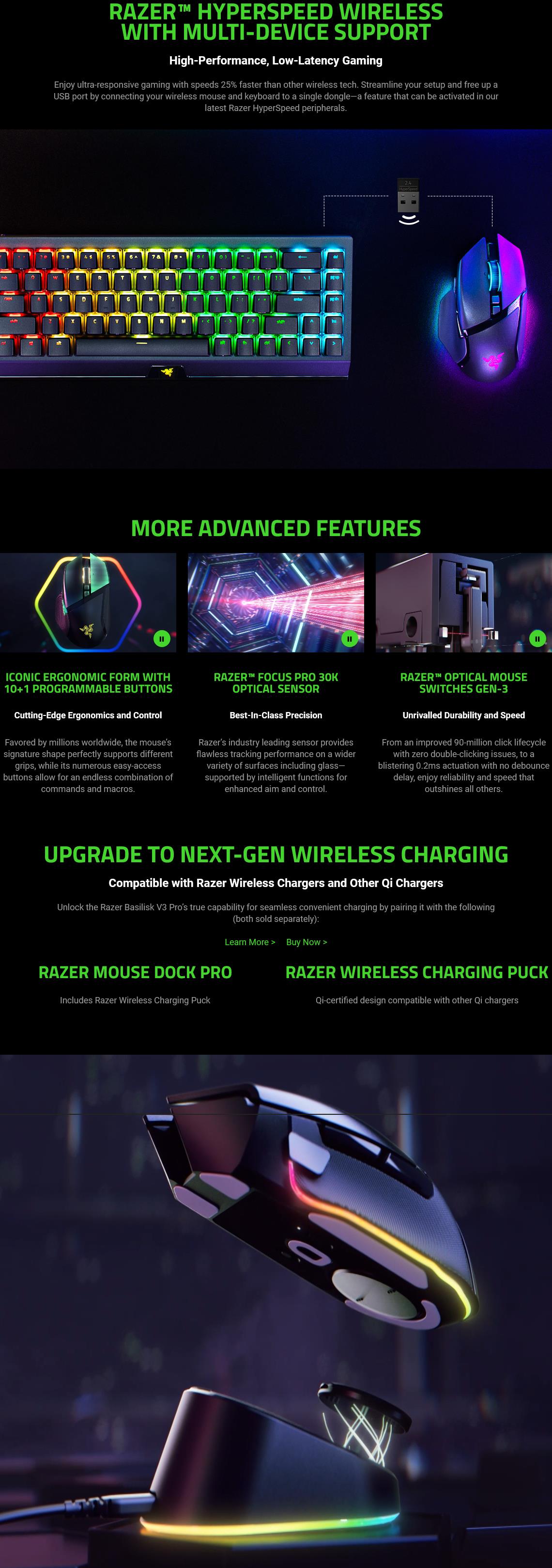 A large marketing image providing additional information about the product Razer Basilisk V3 Pro - Ergonomic Wireless Gaming Mouse (Black) - Additional alt info not provided
