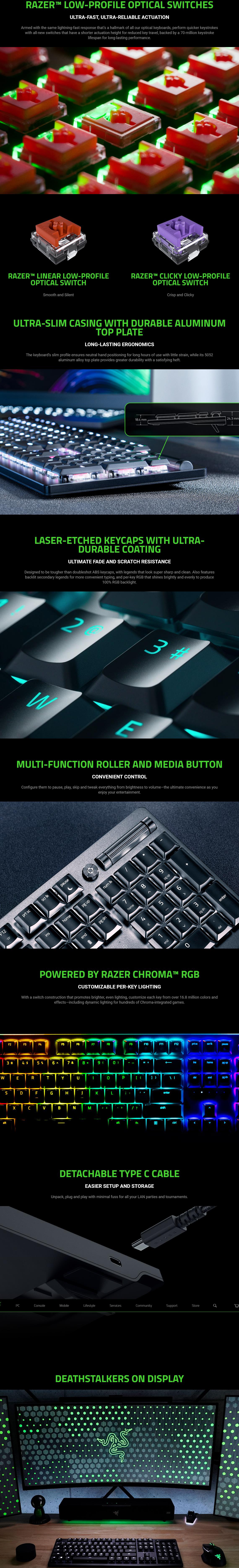 A large marketing image providing additional information about the product Razer DeathStalker V2 - Low Profile Optical Gaming Keyboard (Red Switch) - Additional alt info not provided