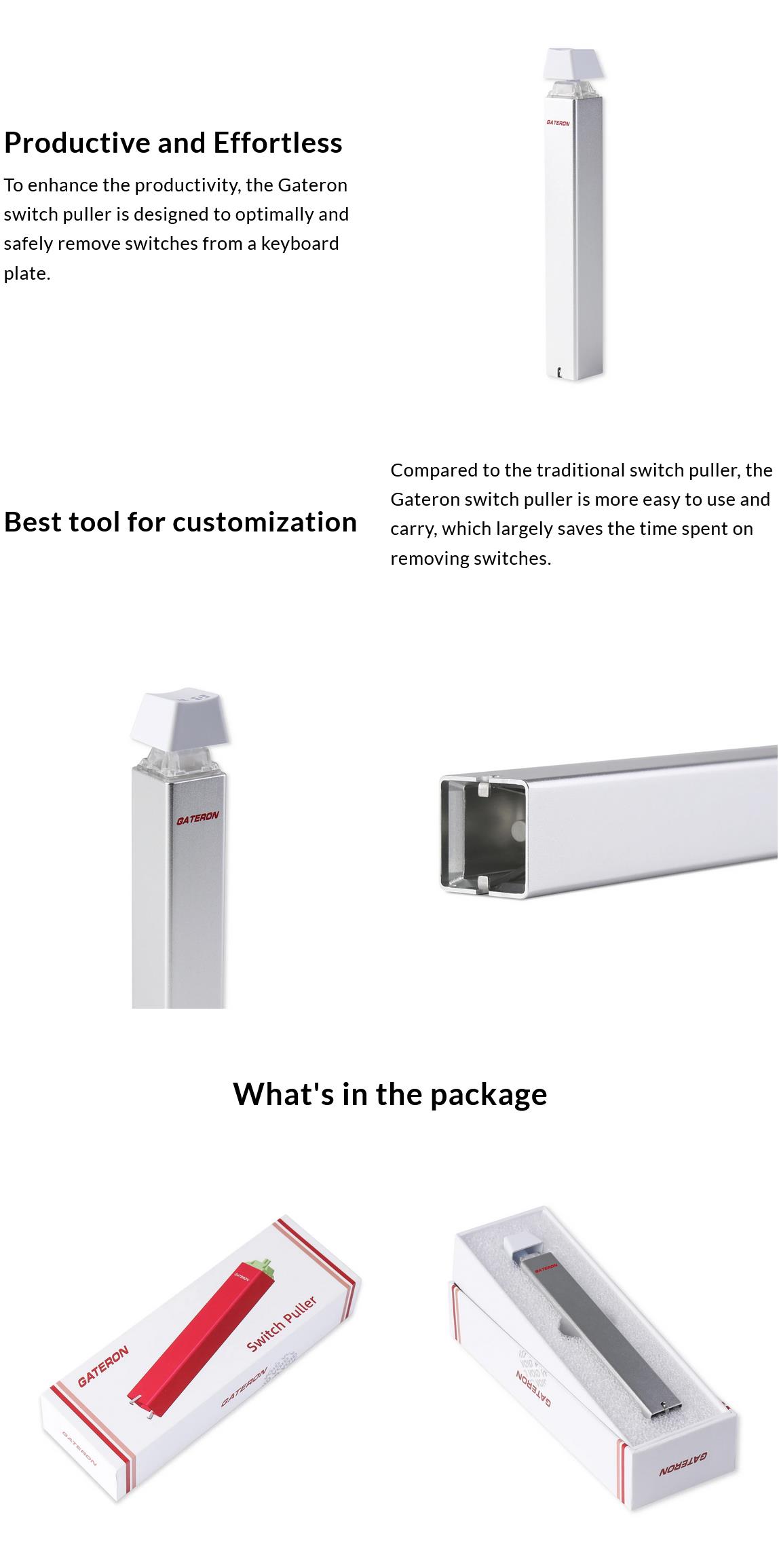 A large marketing image providing additional information about the product Keychron Gateron Switch Puller- Silver - Additional alt info not provided
