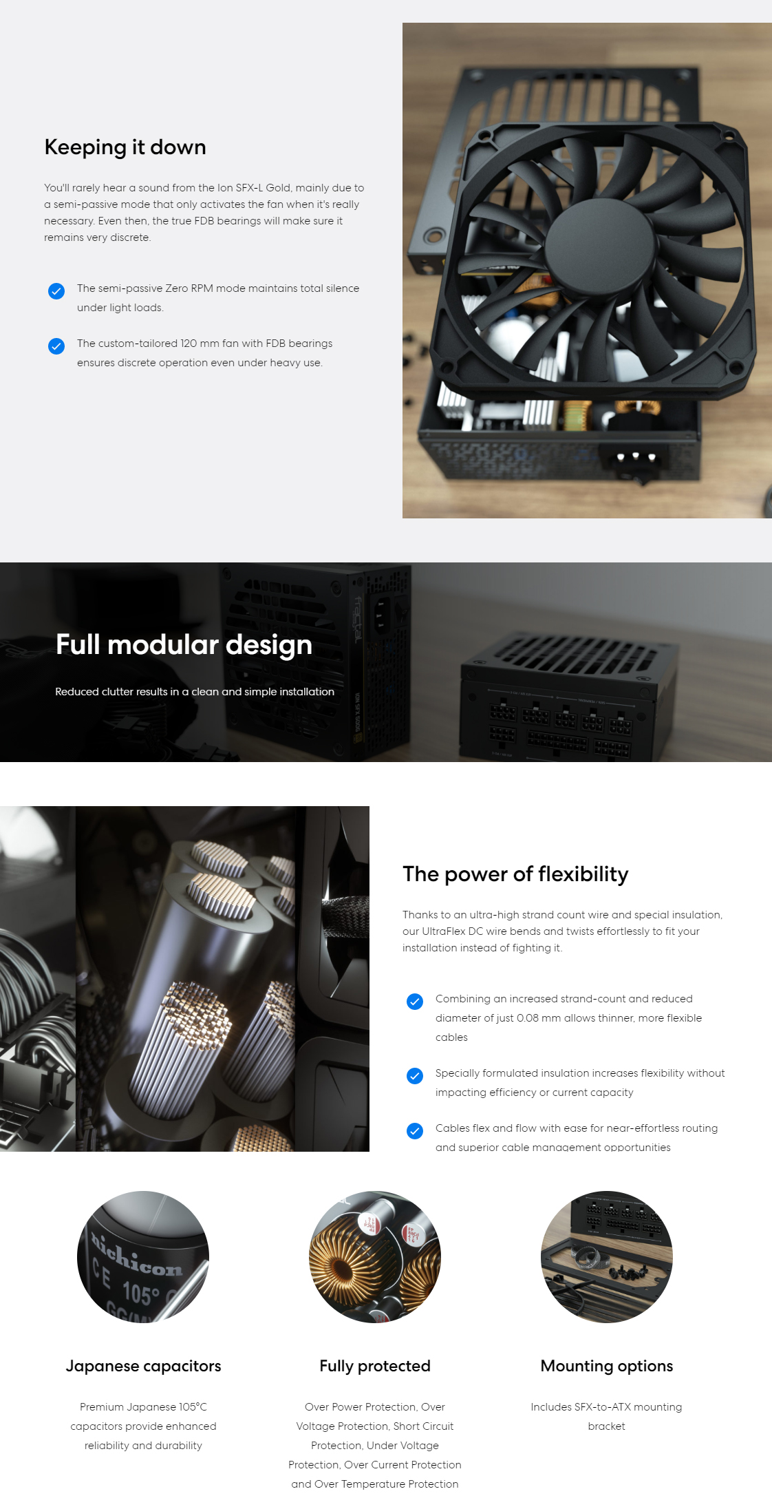A large marketing image providing additional information about the product Fractal Design Ion 500W Gold SFX-L Modular PSU - Additional alt info not provided
