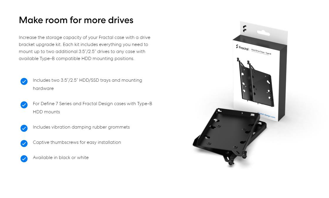 A large marketing image providing additional information about the product Fractal Design SSD Tray Kit - Type-B (2-Pack) White - Additional alt info not provided