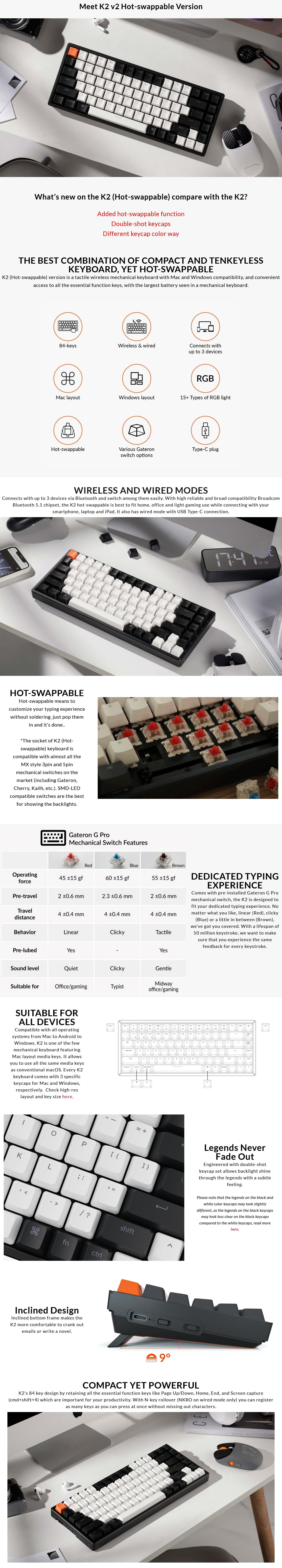 A large marketing image providing additional information about the product Keychron K2 V2 Compact RGB Wireless Mechanical Keyboard (Red Switch) - Additional alt info not provided