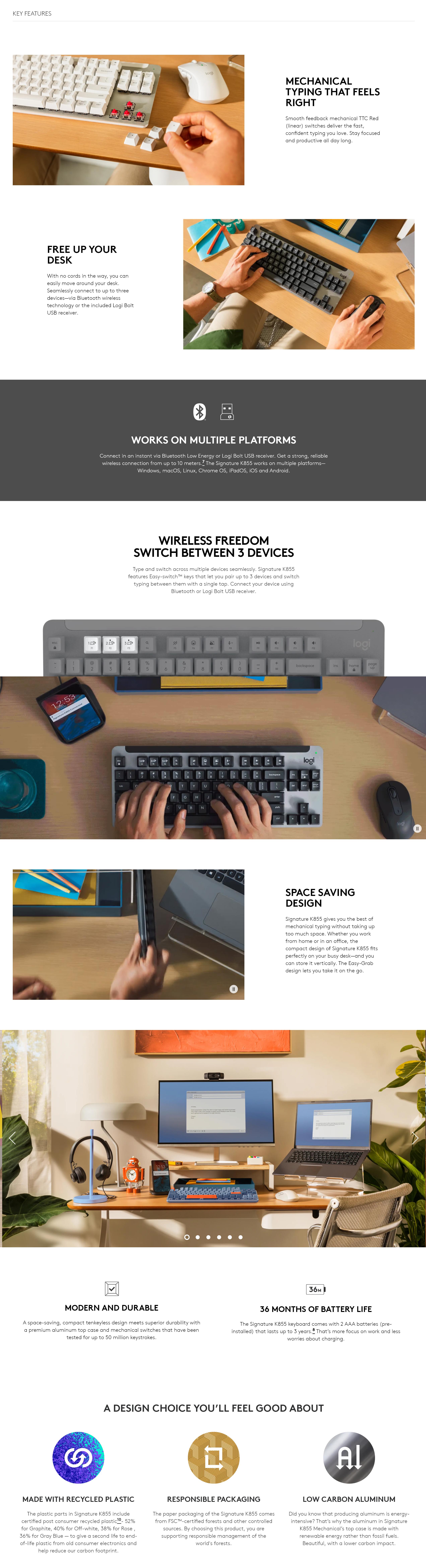 A large marketing image providing additional information about the product Logitech K855 Mechanical Keyboard - Graphite - Additional alt info not provided