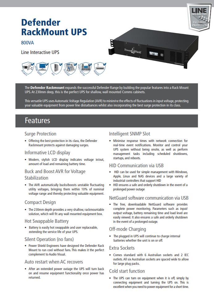 A large marketing image providing additional information about the product PowerShield Defender Rack 800VA UPS - Additional alt info not provided