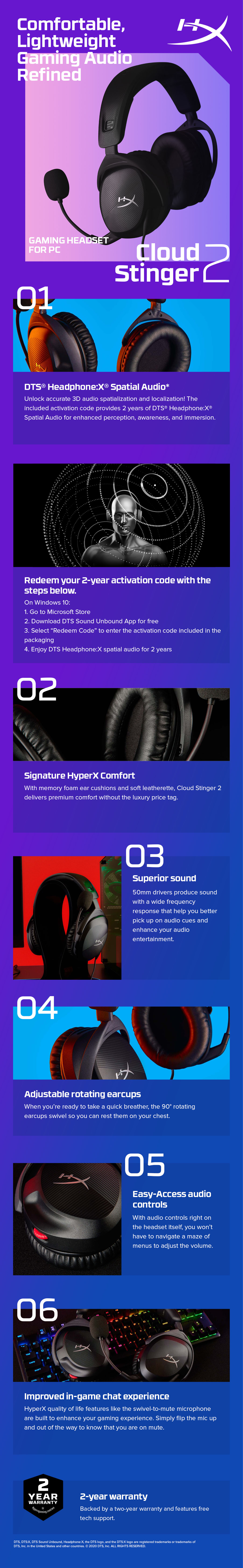 A large marketing image providing additional information about the product HyperX Cloud Stinger 2 - Wired Gaming Headset - Additional alt info not provided