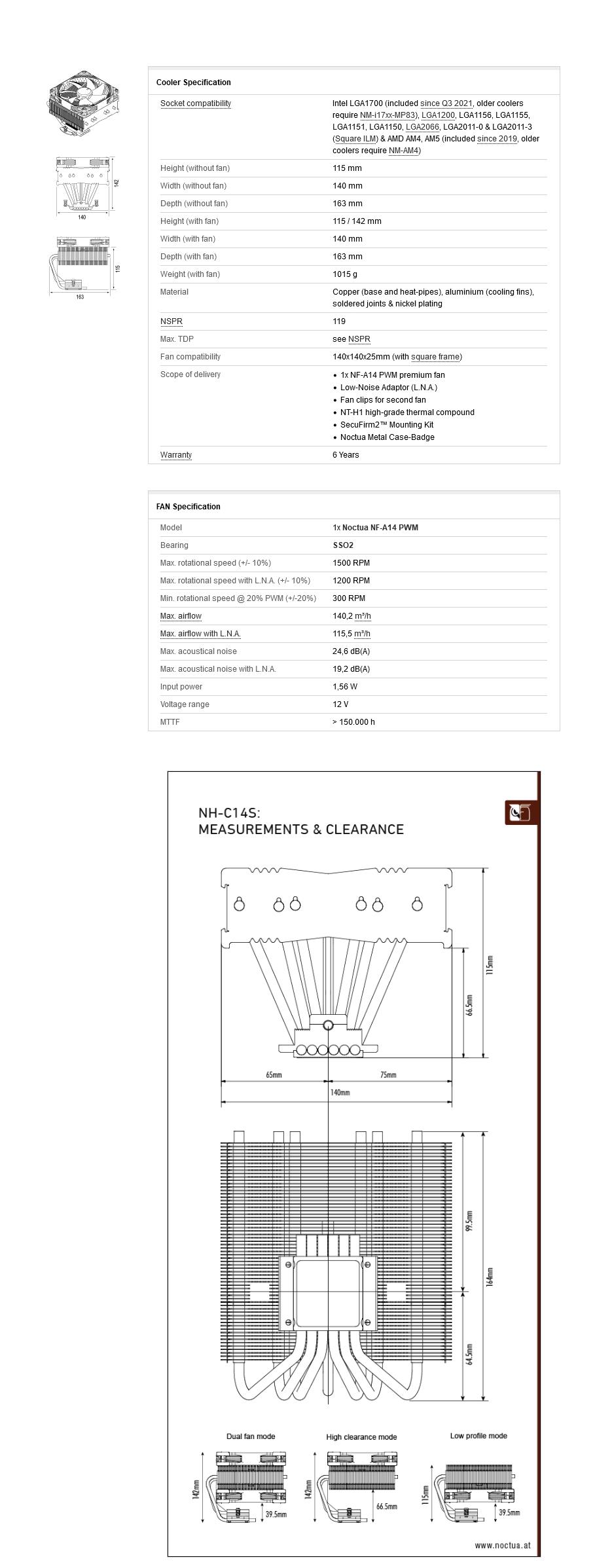 A large marketing image providing additional information about the product Noctua NH-C14S - Low Profile Multi-Socket CPU Cooler - Additional alt info not provided