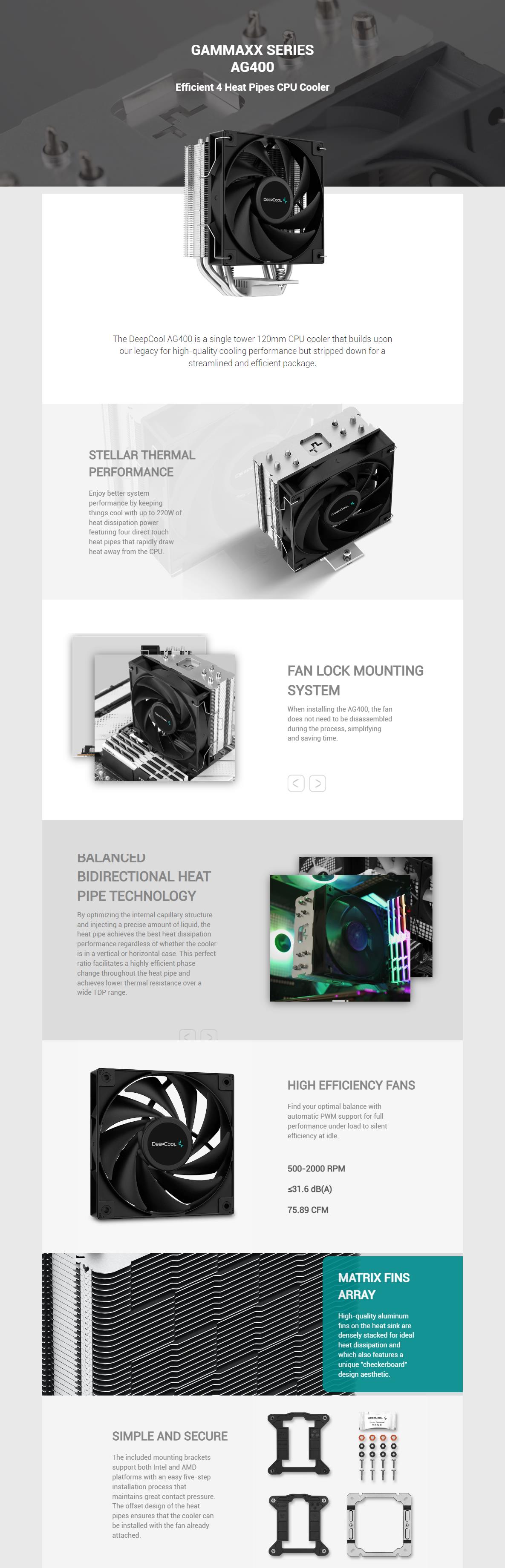 A large marketing image providing additional information about the product DeepCool AG400 CPU Cooler - Additional alt info not provided