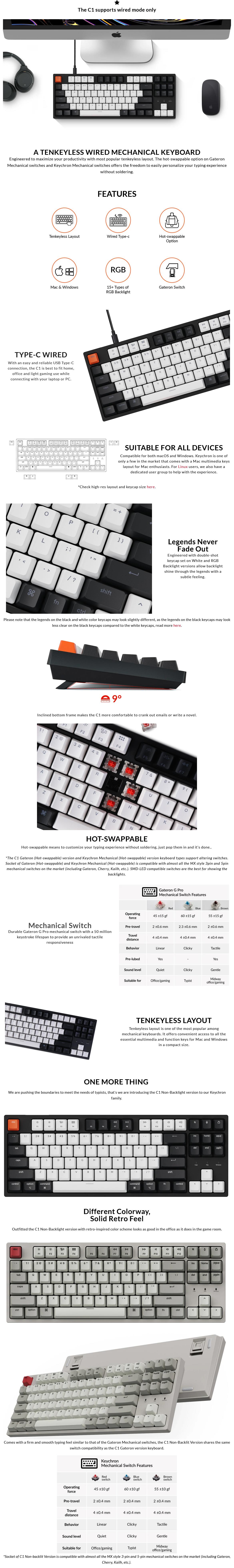 A large marketing image providing additional information about the product Keychron C1 TKL Mechanical Keyboard - Retro Grey (Red Switch) - Additional alt info not provided