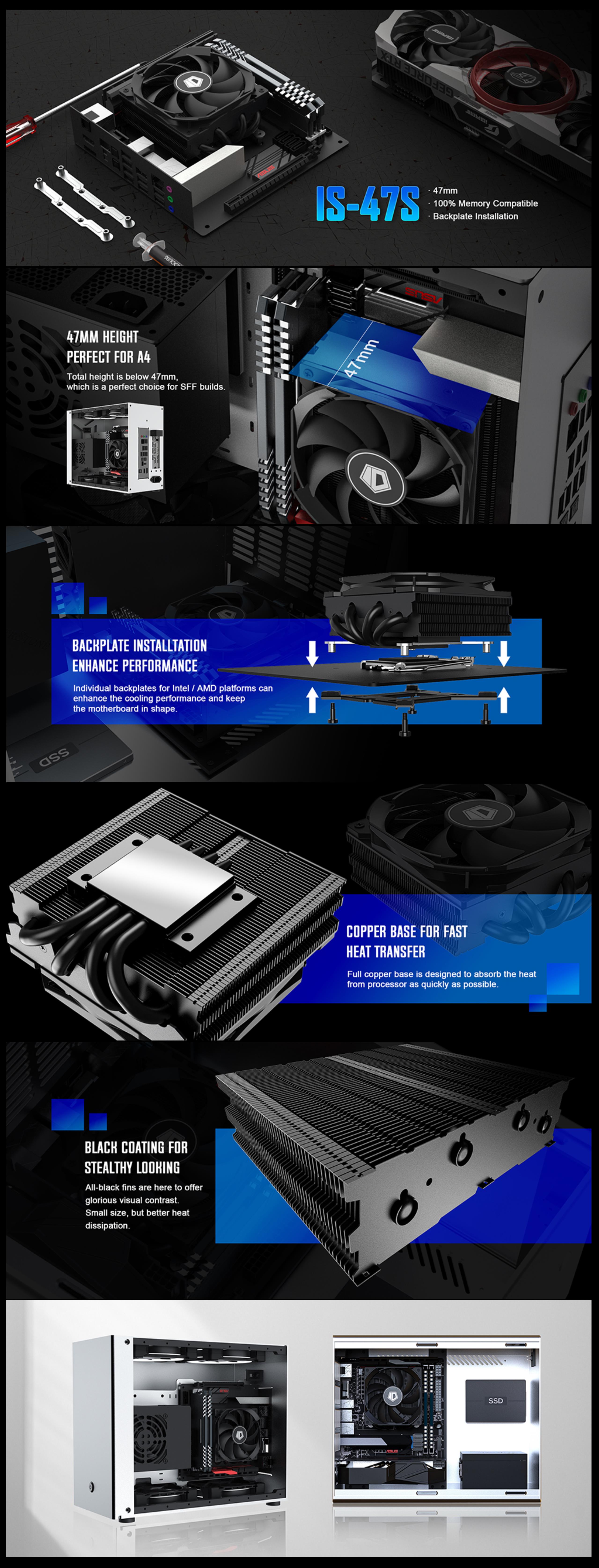 A large marketing image providing additional information about the product ID-COOLING IS-47S CPU Cooler - Additional alt info not provided