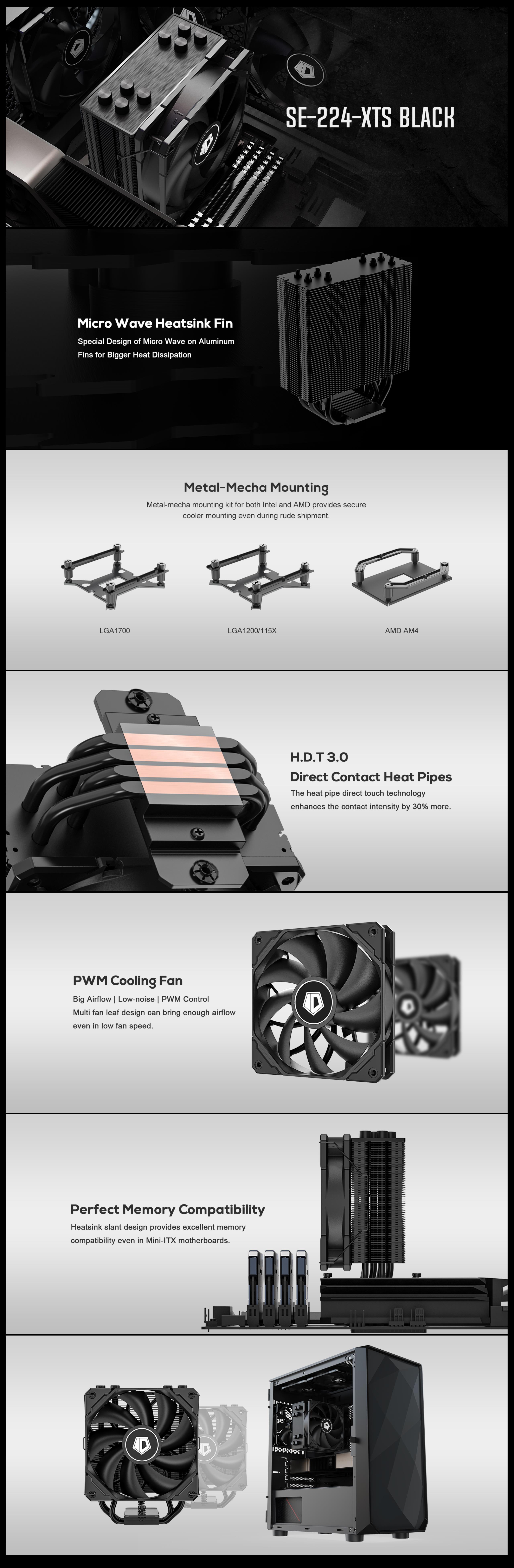 A large marketing image providing additional information about the product ID-COOLING SE-224-XTS Black CPU Cooler - Additional alt info not provided