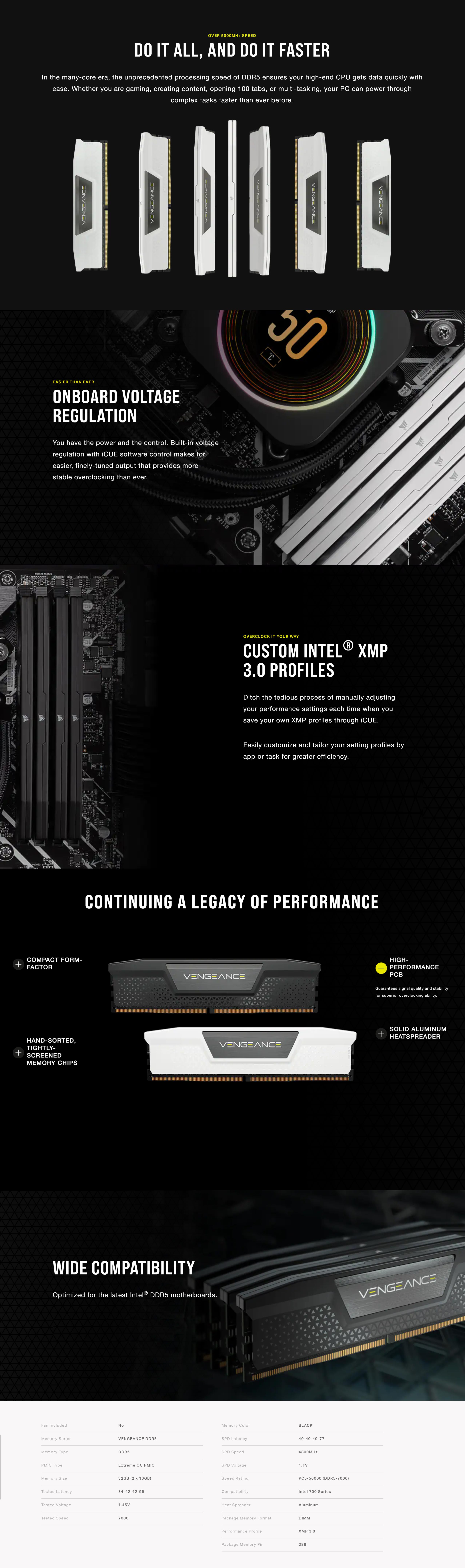 A large marketing image providing additional information about the product Corsair 32GB Kit (2x16GB) DDR5 Vengeance C34 7000MT/s - Black - Additional alt info not provided