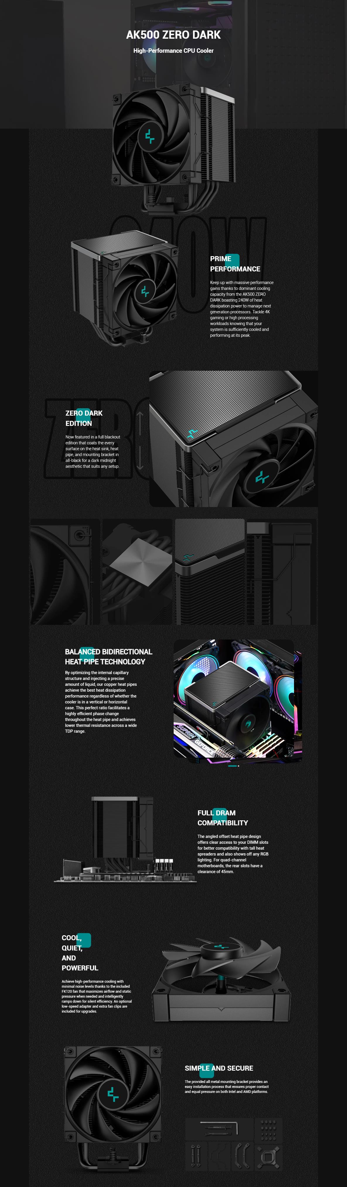 A large marketing image providing additional information about the product DeepCool AK500 ZERO DARK CPU Cooler - Additional alt info not provided