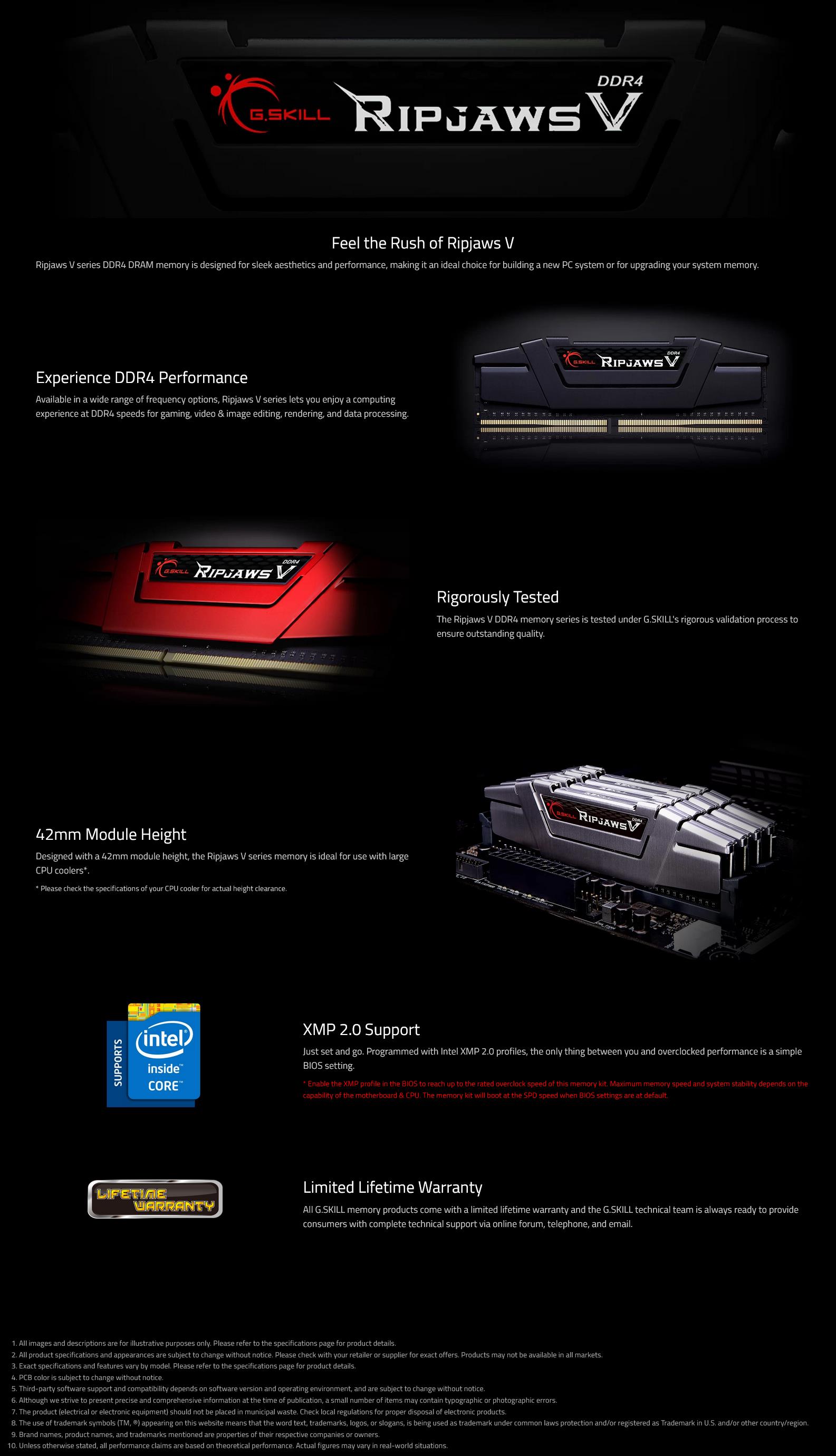 A large marketing image providing additional information about the product G.Skill 16GB Kit (2x8GB) DDR4 Ripjaws V C16 3600Mhz -  Black - Additional alt info not provided