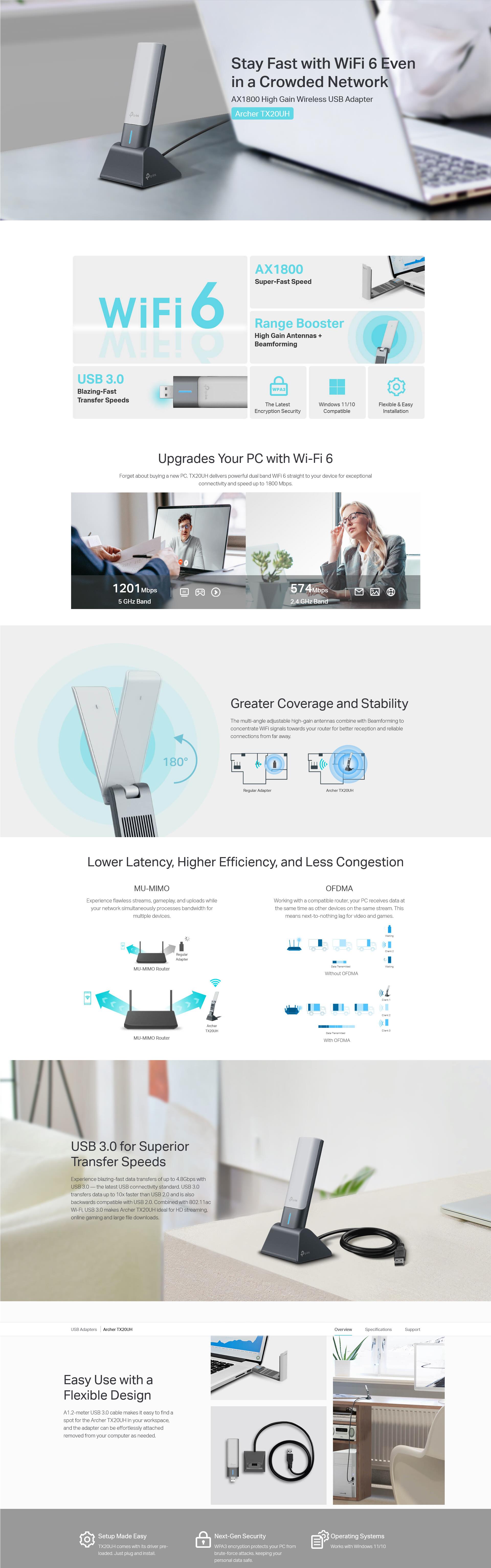 A large marketing image providing additional information about the product TP-Link Archer TX20UH - AX1800 High Gain Wi-Fi 6 USB Adapter - Additional alt info not provided